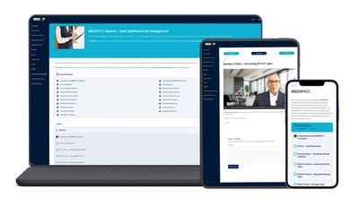 SOCO Academy: MEDDPICC / MEDDIC E Learning For Sales Teams is available on desktop, mobile or tablet formats