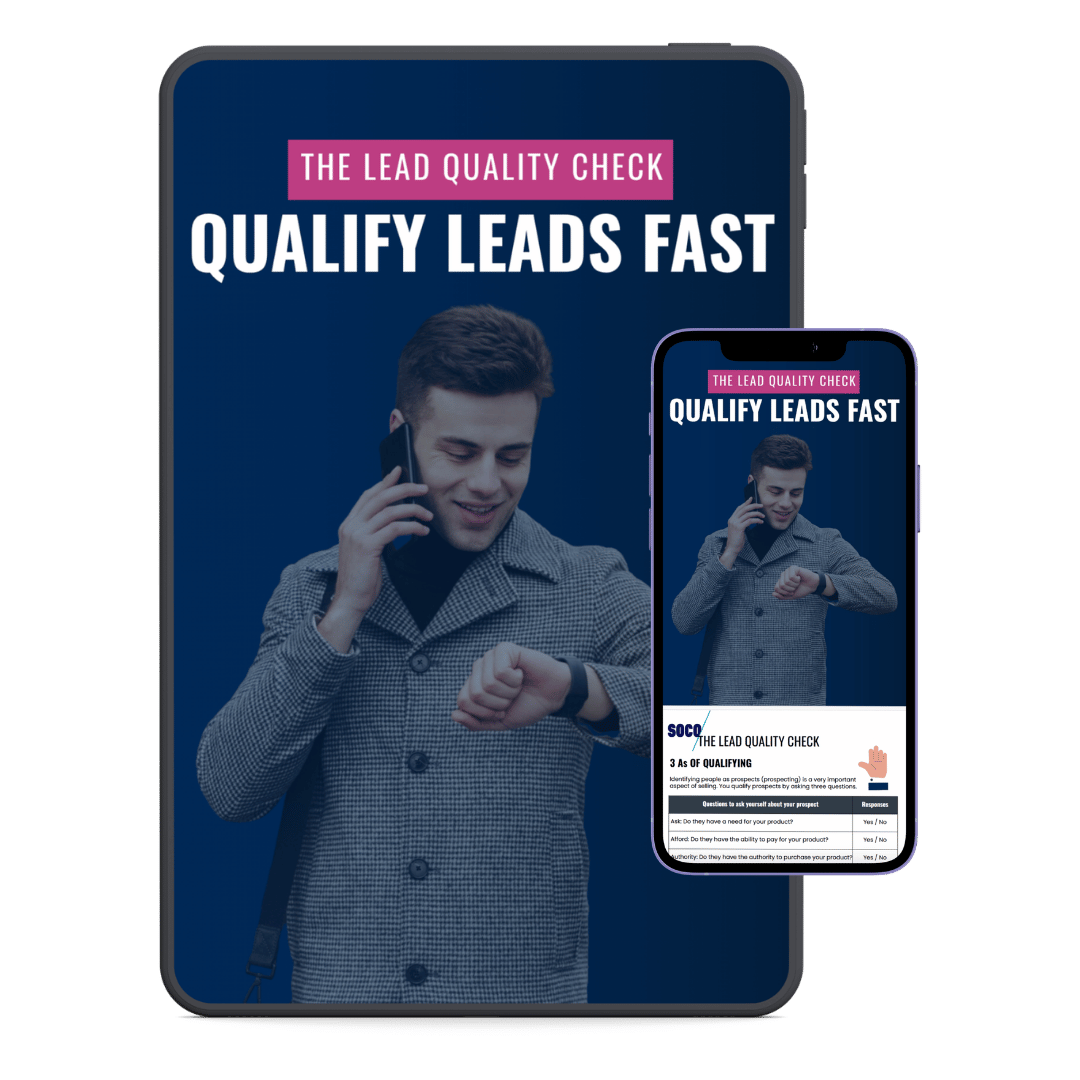 The Lead Quality Check Qualify Leads Fast Booklet on tablet and phone