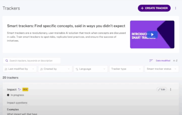 Gong.io feature called Smart Trackers